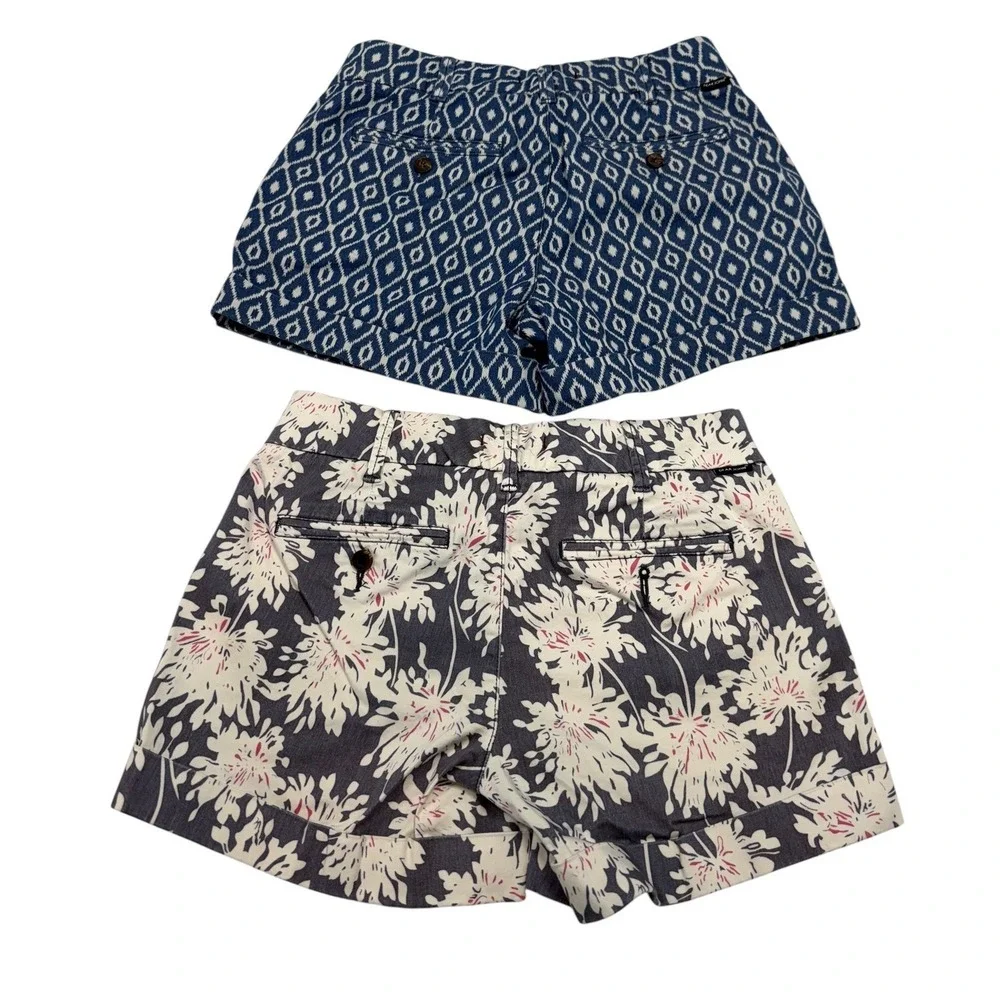 Dear John Womens Shorts Bundle Size 27 Blue Geometric‎ Grey Floral Cuffed 2 Pack